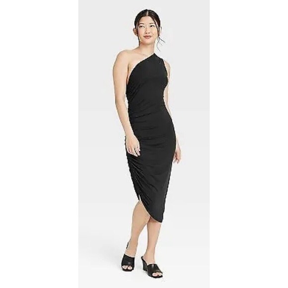 a new day Dresses & Skirts - Women's One Shoulder Ruched Knit Dress - A New Day Black 2X New